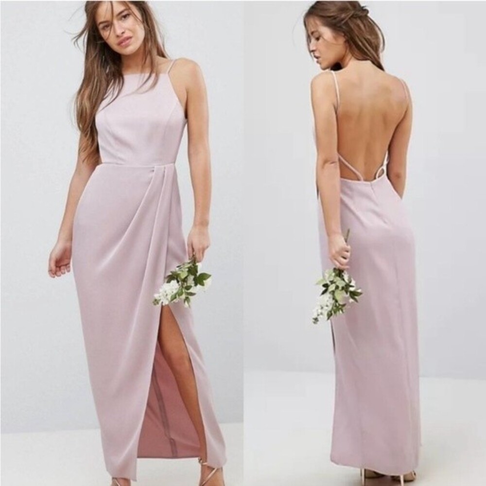 ASOS Design Drape Front Open Back Maxi Dress with Slit Size 12
